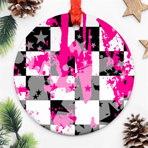 Pink Star Splatter Round Ornament (Two Sides) from ArtsNow.com Back