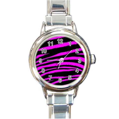 Pink Zebra Round Italian Charm Watch from ArtsNow.com Front