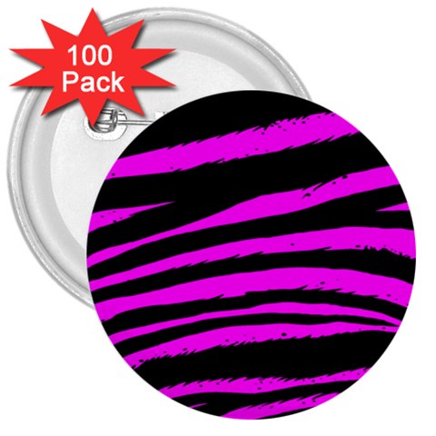 Pink Zebra 3  Button (100 pack) from ArtsNow.com Front