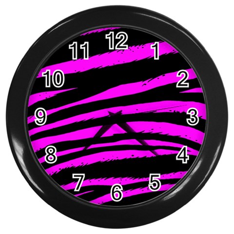 Pink Zebra Wall Clock (Black) from ArtsNow.com Front