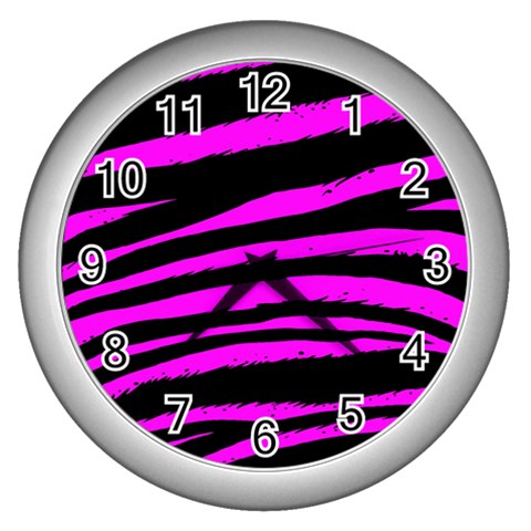 Pink Zebra Wall Clock (Silver) from ArtsNow.com Front