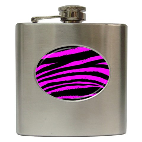 Pink Zebra Hip Flask (6 oz) from ArtsNow.com Front