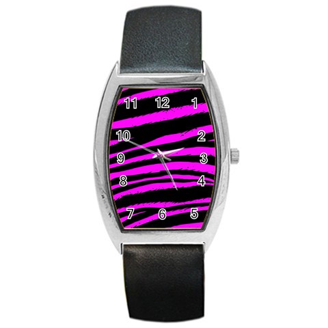 Pink Zebra Barrel Style Metal Watch from ArtsNow.com Front