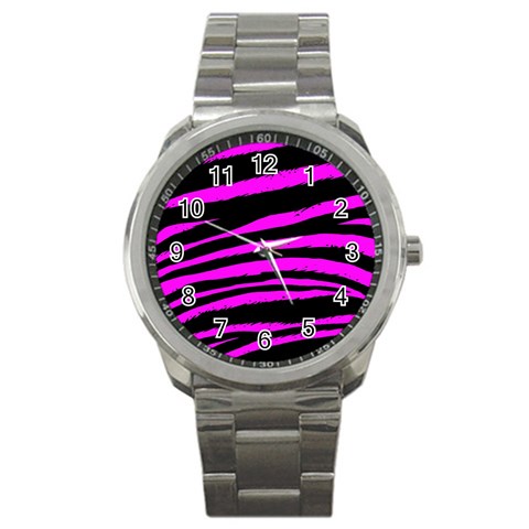 Pink Zebra Sport Metal Watch from ArtsNow.com Front