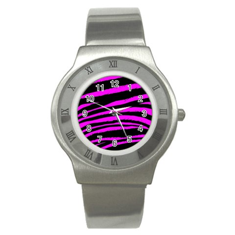 Pink Zebra Stainless Steel Watch from ArtsNow.com Front