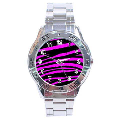 Pink Zebra Stainless Steel Analogue Men’s Watch from ArtsNow.com Front