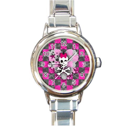 Princess Skull Heart Round Italian Charm Watch from ArtsNow.com Front