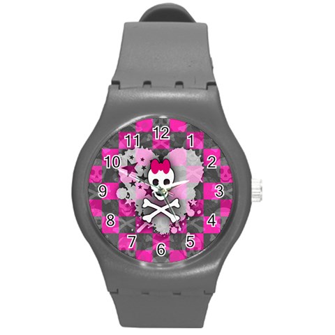 Princess Skull Heart Round Plastic Sport Watch Medium from ArtsNow.com Front