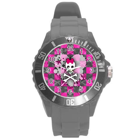 Princess Skull Heart Round Plastic Sport Watch Large from ArtsNow.com Front