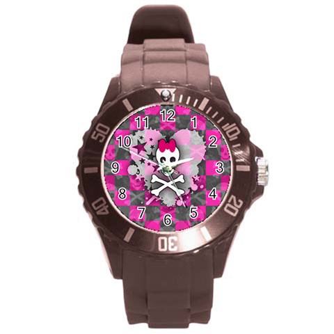 Princess Skull Heart Round Plastic Sport Watch Large from ArtsNow.com Front