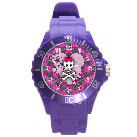 Princess Skull Heart Round Plastic Sport Watch Large from ArtsNow.com Front