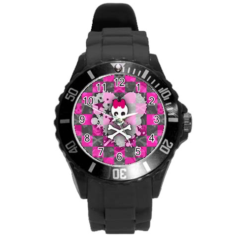 Princess Skull Heart Round Plastic Sport Watch Large from ArtsNow.com Front