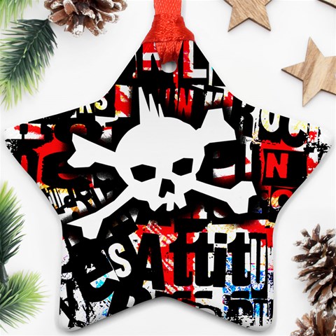 Punk Skull Ornament (Star) from ArtsNow.com Front