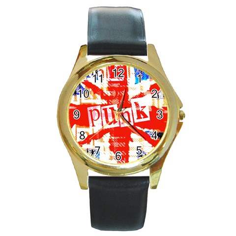 Punk Union Jack Round Gold Metal Watch from ArtsNow.com Front