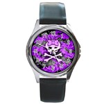 Purple Girly Skull Round Metal Watch