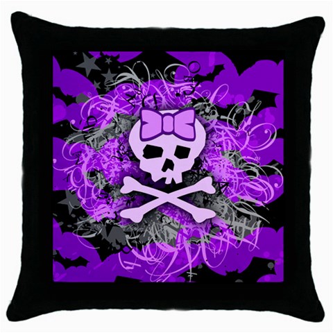 Purple Girly Skull Throw Pillow Case (Black) from ArtsNow.com Front