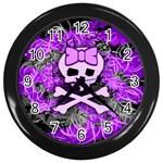 Purple Girly Skull Wall Clock (Black)