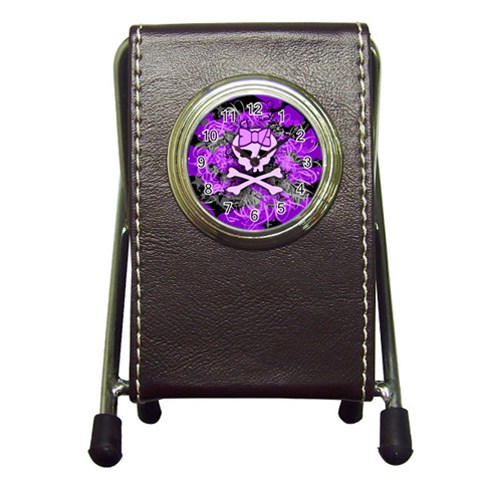 Purple Girly Skull Pen Holder Desk Clock from ArtsNow.com Front