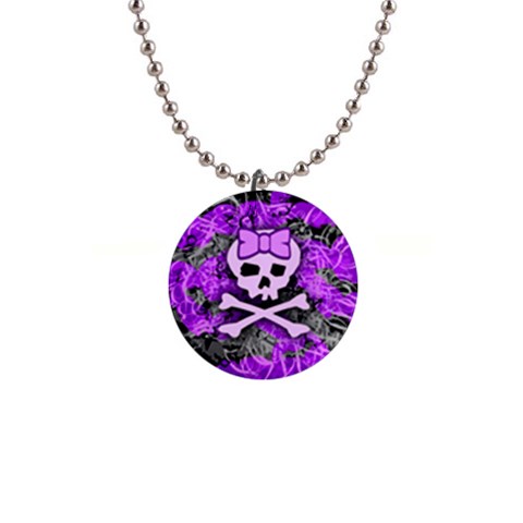 Purple Girly Skull 1  Button Necklace from ArtsNow.com Front