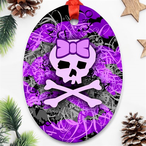 Purple Girly Skull Oval Ornament (Two Sides) from ArtsNow.com Back