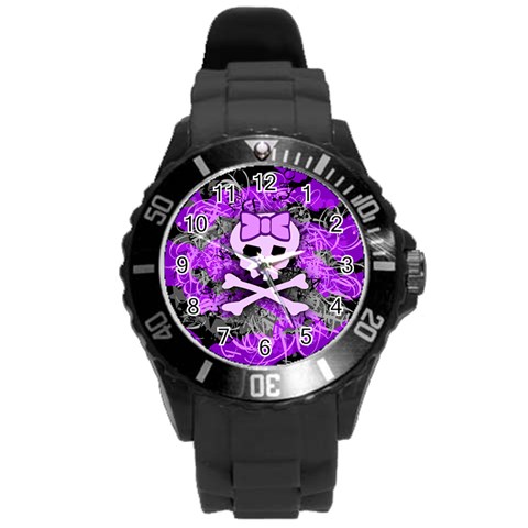 Purple Girly Skull Round Plastic Sport Watch Large from ArtsNow.com Front