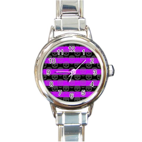 Purple Goth Skulls  Round Italian Charm Watch from ArtsNow.com Front