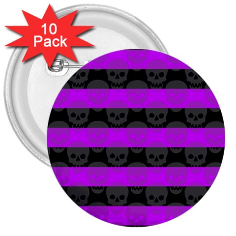 Purple Goth Skulls  3  Button (10 pack) from ArtsNow.com Front