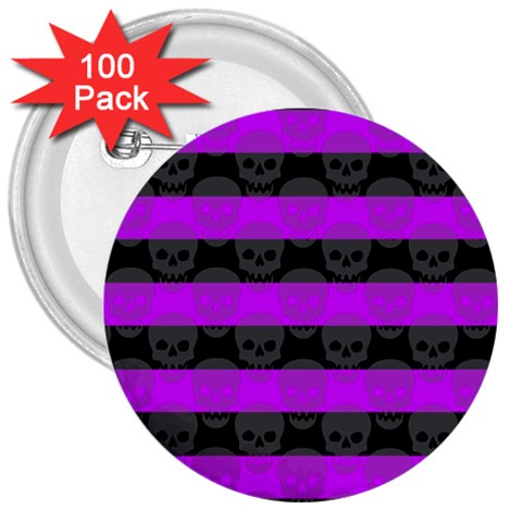 Purple Goth Skulls  3  Button (100 pack) from ArtsNow.com Front