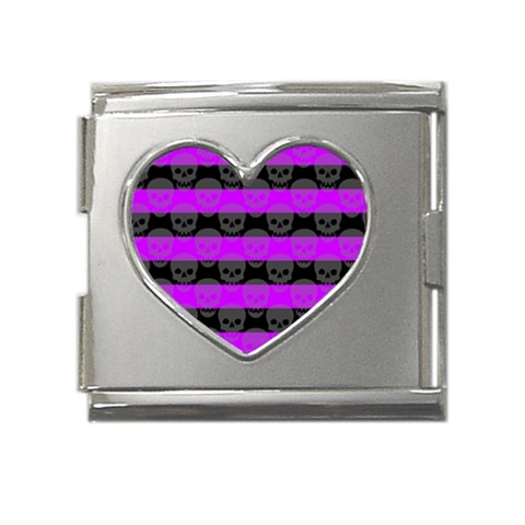 Purple Goth Skulls  Mega Link Heart Italian Charm (18mm) from ArtsNow.com Front