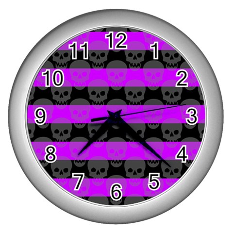 Purple Goth Skulls  Wall Clock (Silver) from ArtsNow.com Front