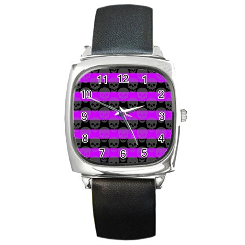 Purple Goth Skulls  Square Metal Watch from ArtsNow.com Front