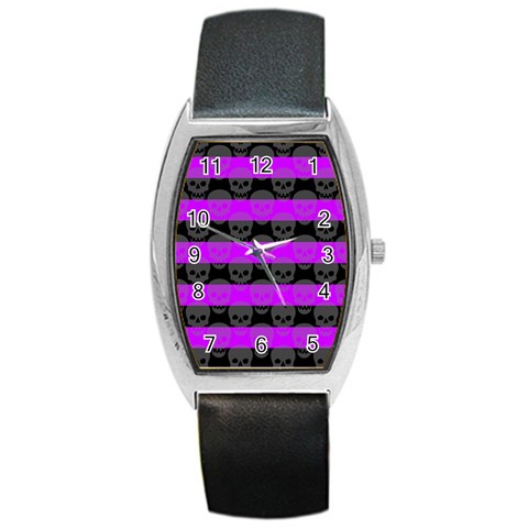 Purple Goth Skulls  Barrel Style Metal Watch from ArtsNow.com Front