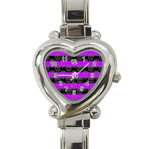 Purple Goth Skulls  Heart Italian Charm Watch from ArtsNow.com Front