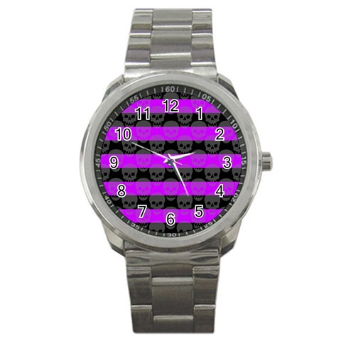 Purple Goth Skulls  Sport Metal Watch from ArtsNow.com Front