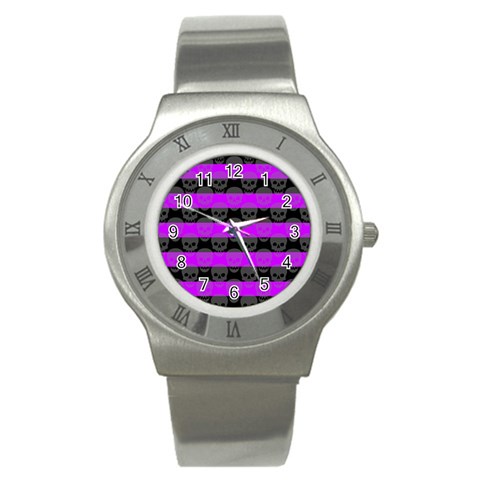 Purple Goth Skulls  Stainless Steel Watch from ArtsNow.com Front