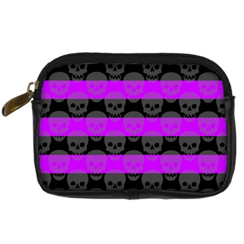 Purple Goth Skulls  Digital Camera Leather Case from ArtsNow.com Front