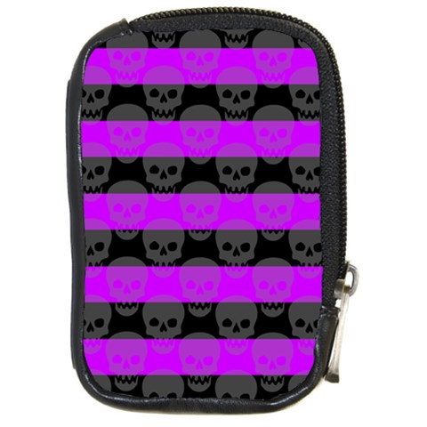 Purple Goth Skulls  Compact Camera Leather Case from ArtsNow.com Front