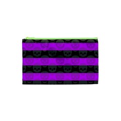 Purple Goth Skulls  Cosmetic Bag (Small) from ArtsNow.com Front