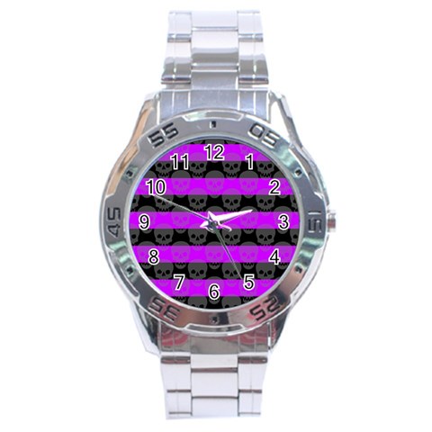 Purple Goth Skulls  Stainless Steel Analogue Men’s Watch from ArtsNow.com Front