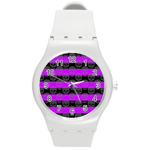 Purple Goth Skulls  Round Plastic Sport Watch Medium from ArtsNow.com Front