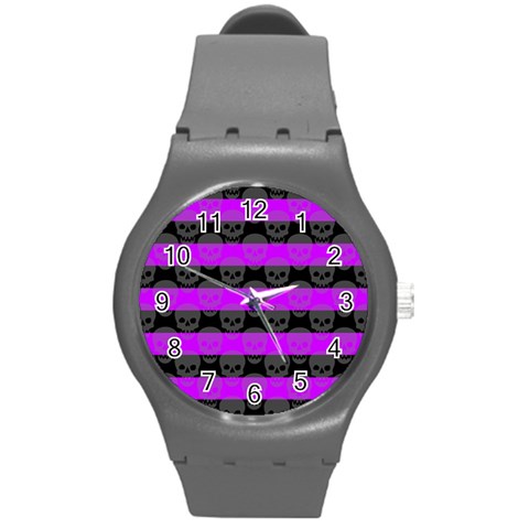 Purple Goth Skulls  Round Plastic Sport Watch Medium from ArtsNow.com Front