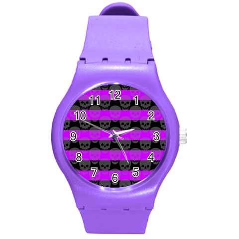 Purple Goth Skulls  Round Plastic Sport Watch Medium from ArtsNow.com Front