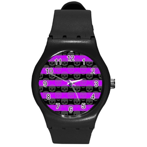 Purple Goth Skulls  Round Plastic Sport Watch Medium from ArtsNow.com Front