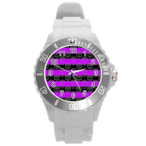 Purple Goth Skulls  Round Plastic Sport Watch Large from ArtsNow.com Front