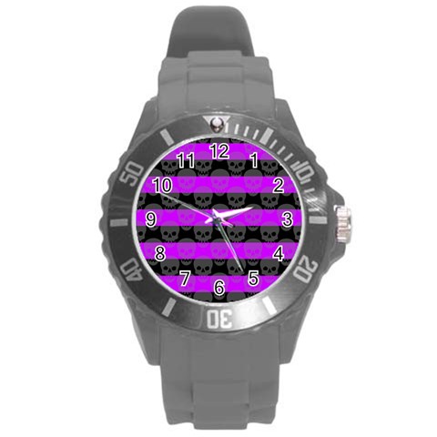 Purple Goth Skulls  Round Plastic Sport Watch Large from ArtsNow.com Front