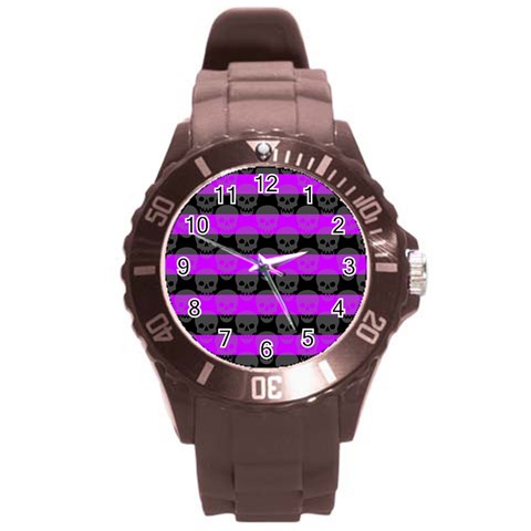 Purple Goth Skulls  Round Plastic Sport Watch Large from ArtsNow.com Front