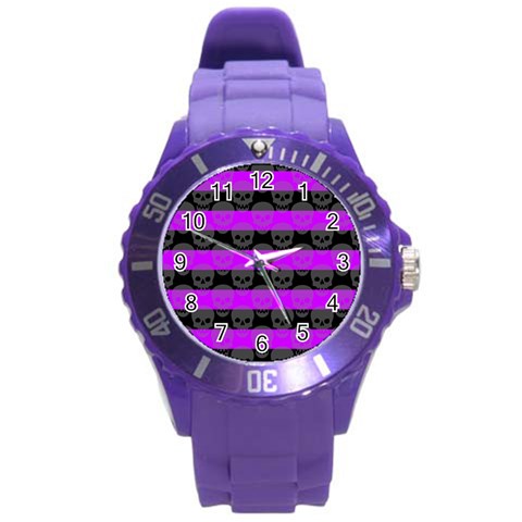 Purple Goth Skulls  Round Plastic Sport Watch Large from ArtsNow.com Front