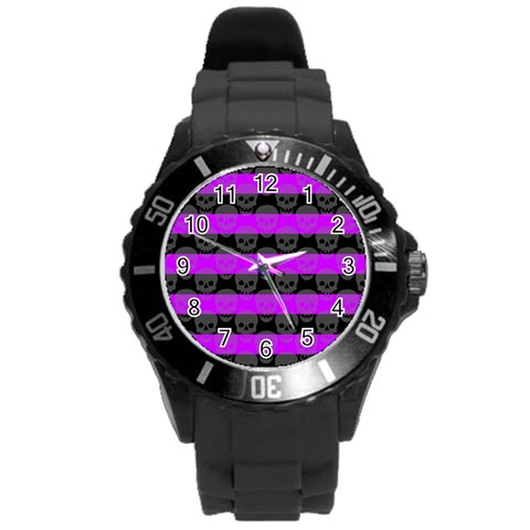 Purple Goth Skulls  Round Plastic Sport Watch Large from ArtsNow.com Front