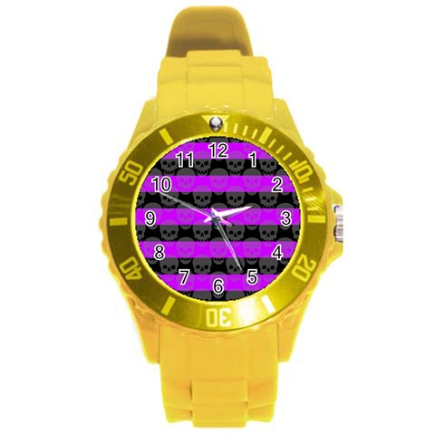 Purple Goth Skulls  Round Plastic Sport Watch Large from ArtsNow.com Front