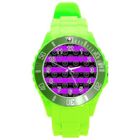 Purple Goth Skulls  Round Plastic Sport Watch Large from ArtsNow.com Front